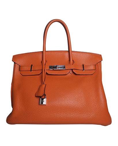 Birkin 35 Clemence Leather in Orange, front view